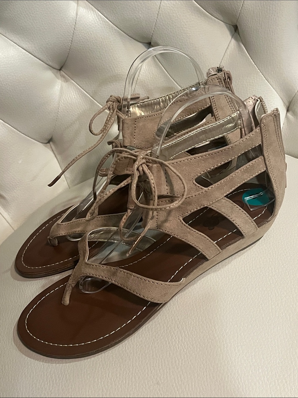 Carlos by Carlos Santana Taupe Suede Lace-Up Gladiator Sandals
